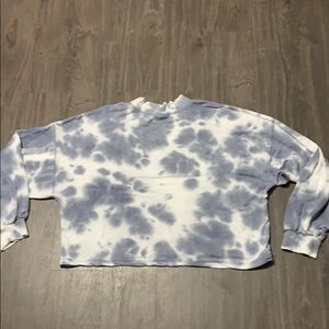 Grey And White Tie Dye Cropped Long Sleeve